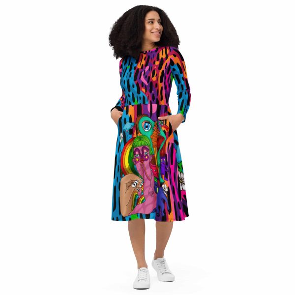 HC long Sleeve Midi Dress Draw The Crazy World - Image 2