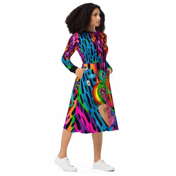 HC long Sleeve Midi Dress Draw The Crazy World - Image 3