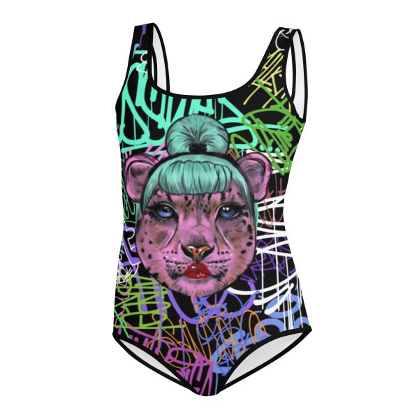 HC Youth Swimsuit Graffiti Tiger Stylish Bun