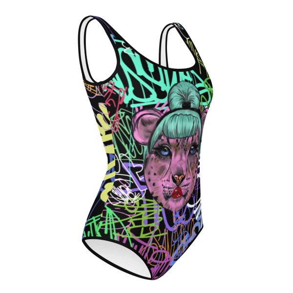 HC Youth Swimsuit Graffiti Tiger Stylish Bun - Image 3