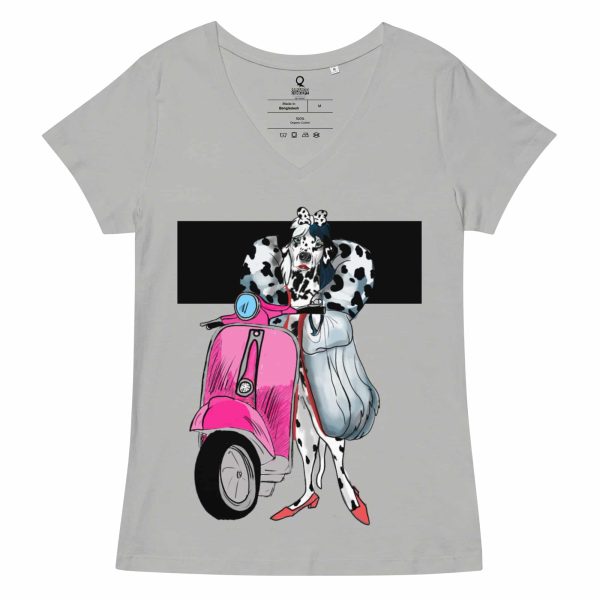 HC Women’s Fitted V-Neck T-Shirt Dalmatian Scooter - Image 2