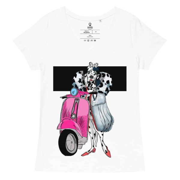 HC Women’s Fitted V-Neck T-Shirt Dalmatian Scooter