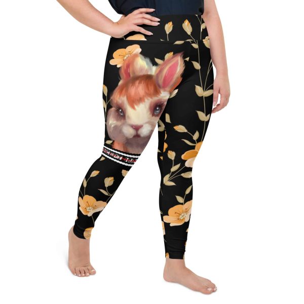 HC Plus Size Leggings Rabbit WIth Orange Flowers - Image 3