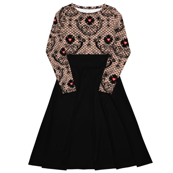 HC long sleeve midi dress lace with red heart crystals