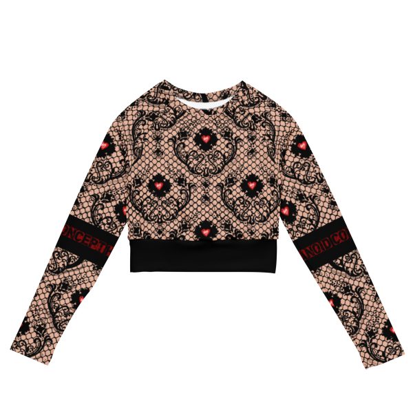 HC Recycled nude long-sleeve crop top red heart crystals