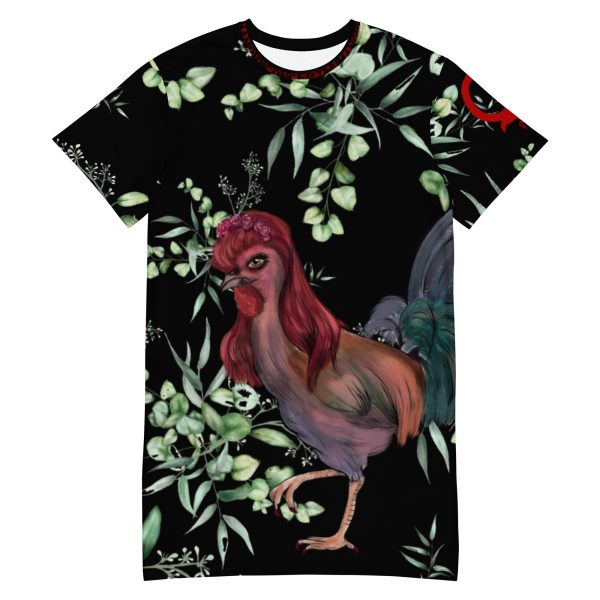 HC black T-shirt dress with chicken