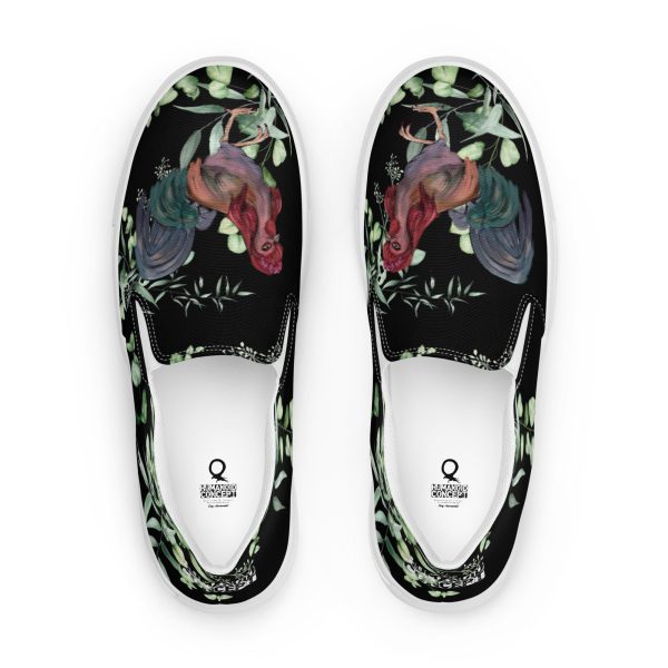 HC slip-on canvas black shoes with leaves & chickens